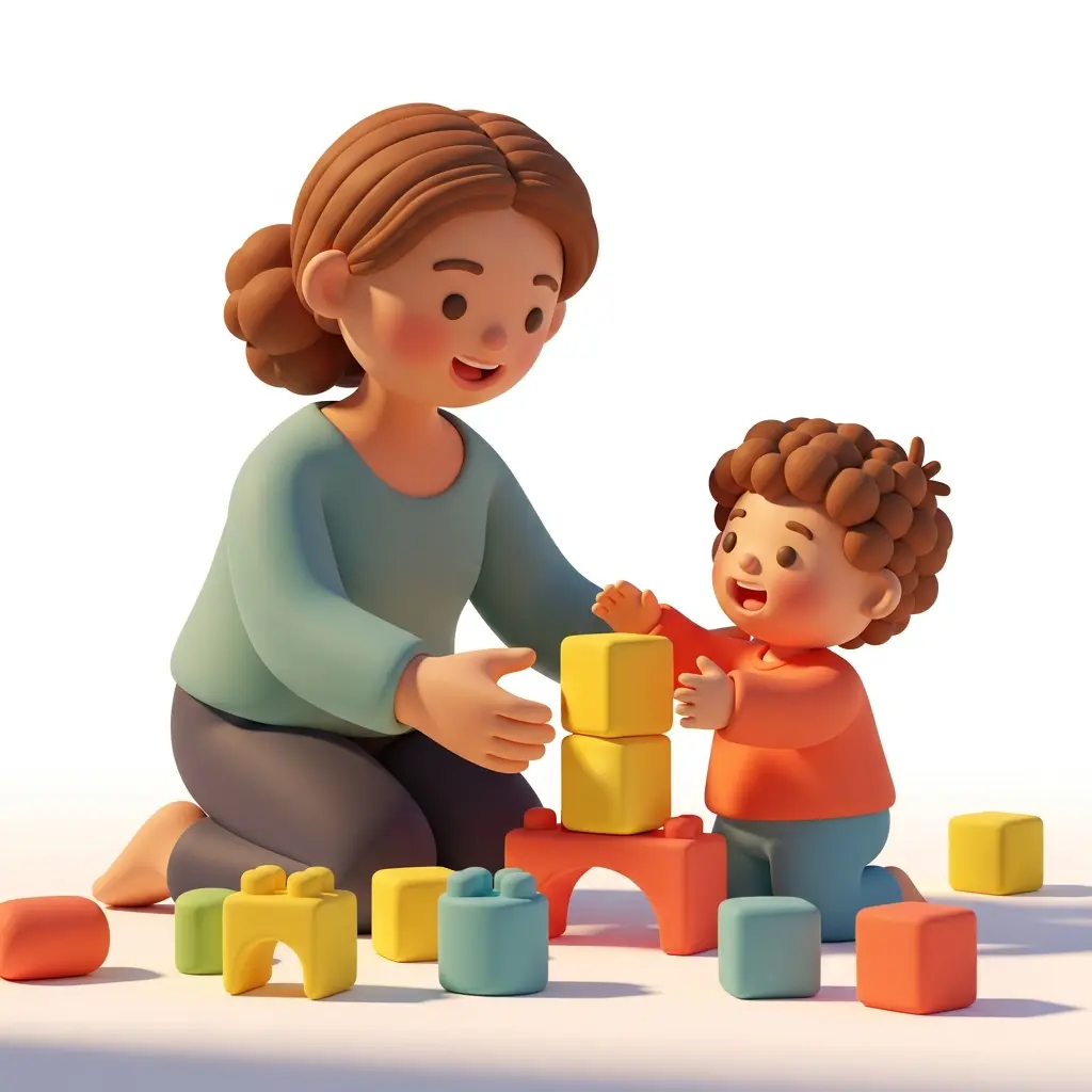 Parent and child playing with blocks